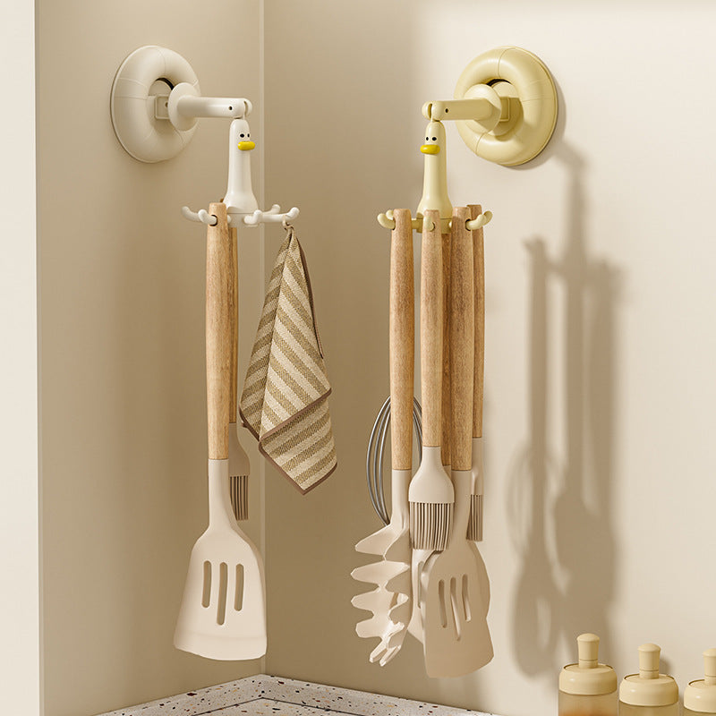Little Duck Creative Octopus Suction Cup Hook Rotatable Multi-Functional Kitchen Utensil Spatula Rack Wall-Mounted Storage Rack