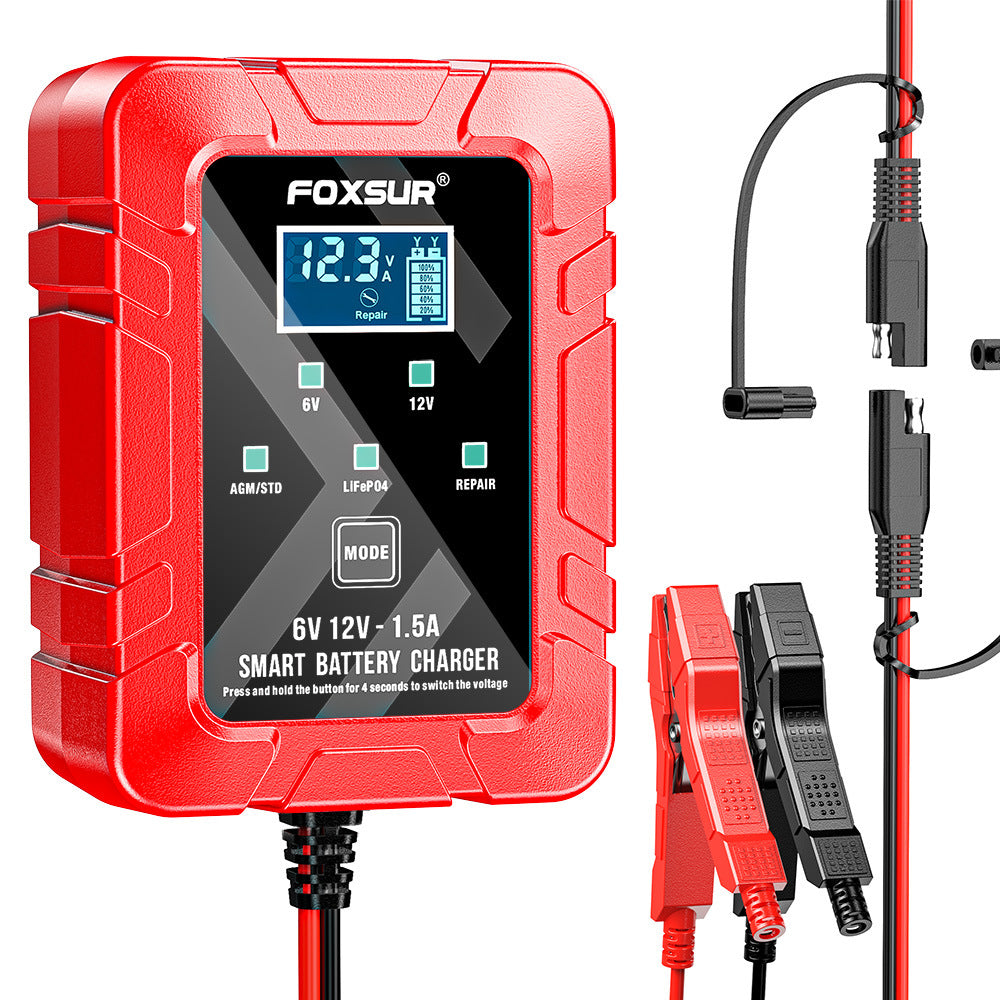 6V 12V Motorcycle Car Lawn Mower Lead-Acid Battery Charger Sae Quick Connector 1500Ma Charging Machine