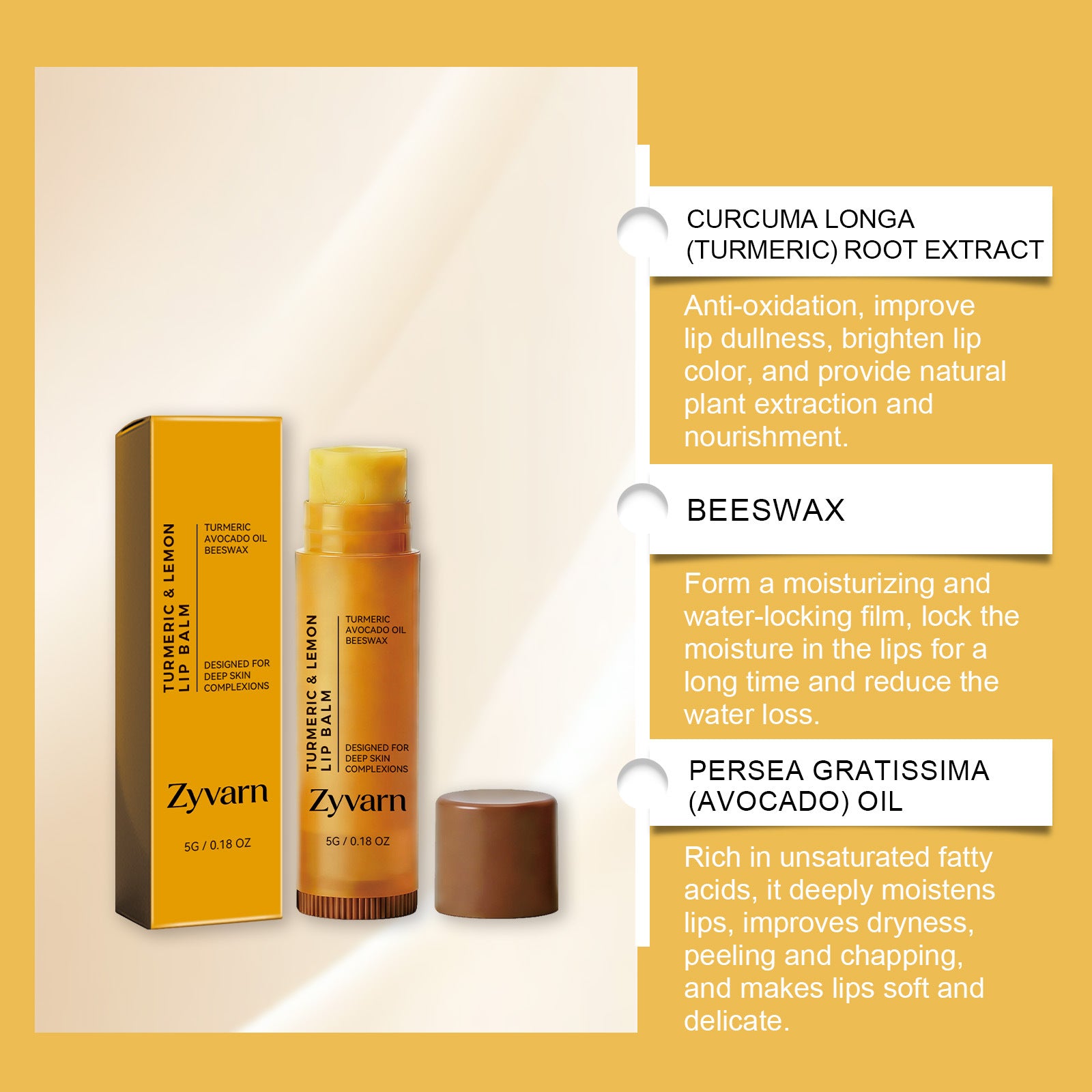 Zyvarn Turmeric Lemon Lip Balm Daily Moisturizing Soft Texture Lip Care Hydrating Glossy Lip Balm