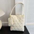 2024 Autumn and Winter New Small Fresh Solid Color Tote Bag Women's Korean Style Fashionable Love Embossed Shoulder Bag Women's Bag Wholesale