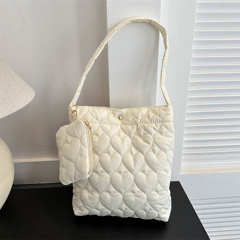 2024 Autumn and Winter New Small Fresh Solid Color Tote Bag Women's Korean Style Fashionable Love Embossed Shoulder Bag Women's Bag Wholesale
