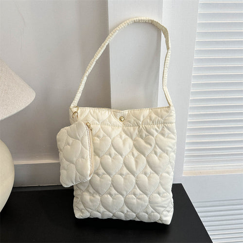 2024 Autumn and Winter New Small Fresh Solid Color Tote Bag Women's Korean Style Fashionable Love Embossed Shoulder Bag Women's Bag Wholesale
