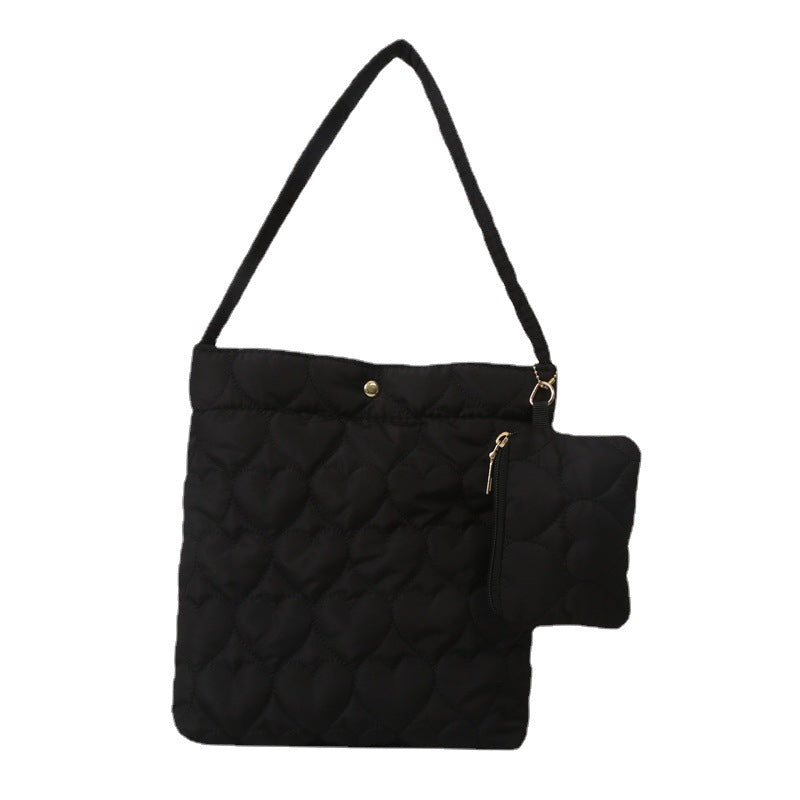 2024 Autumn and Winter New Small Fresh Solid Color Tote Bag Women's Korean Style Fashionable Love Embossed Shoulder Bag Women's Bag Wholesale