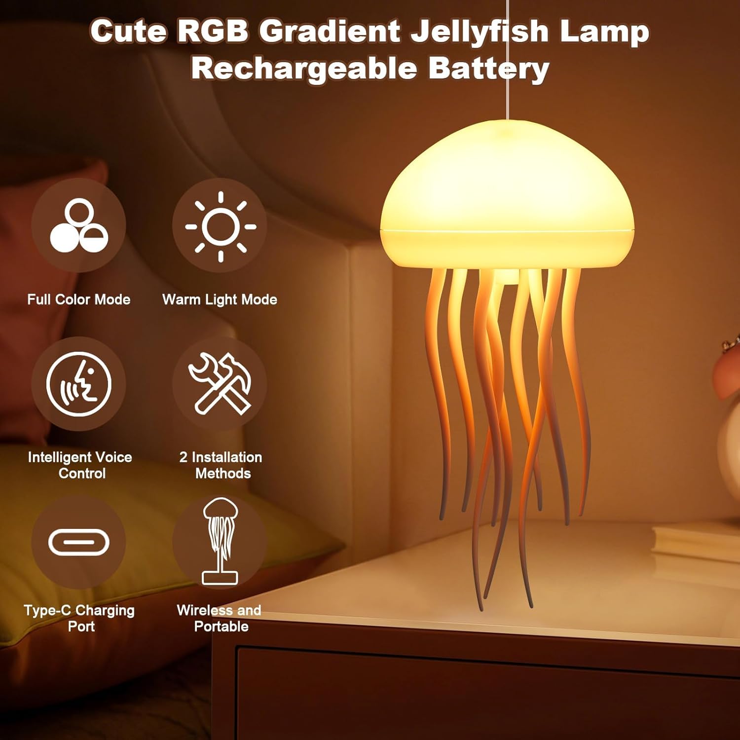 Jellyfish Lamp Voice-Controlled Color-Changing Night Lamp