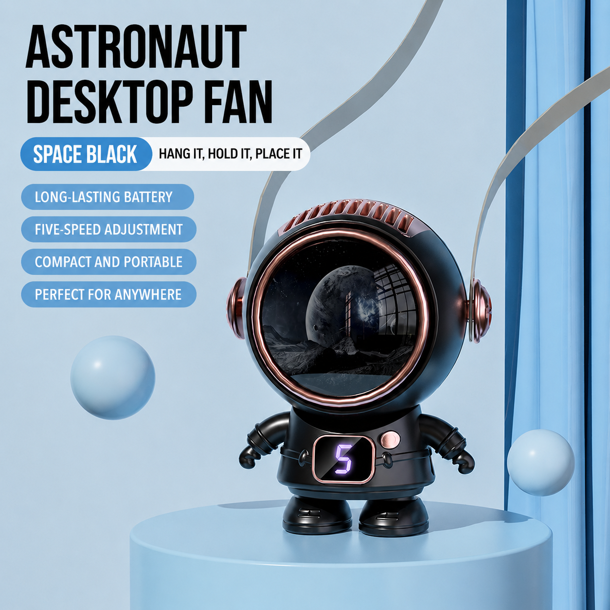 Handheld Cartoon Astronaut USB Desktop Neck Fan
