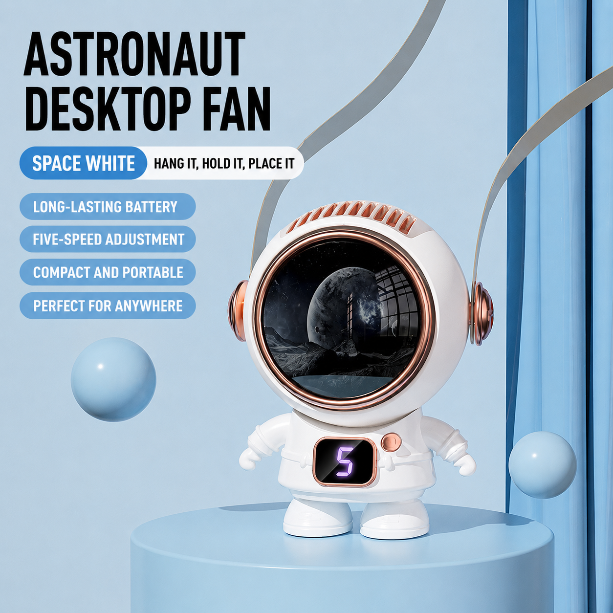 Handheld Cartoon Astronaut USB Desktop Neck Fan