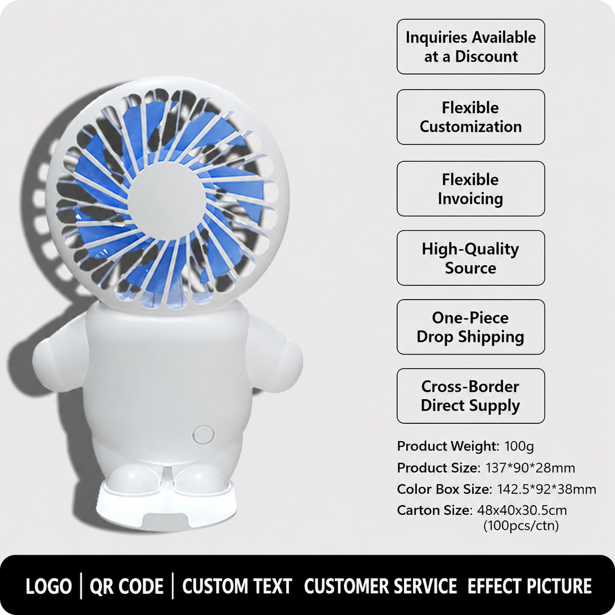Handheld Cartoon Astronaut USB Desktop Neck Fan