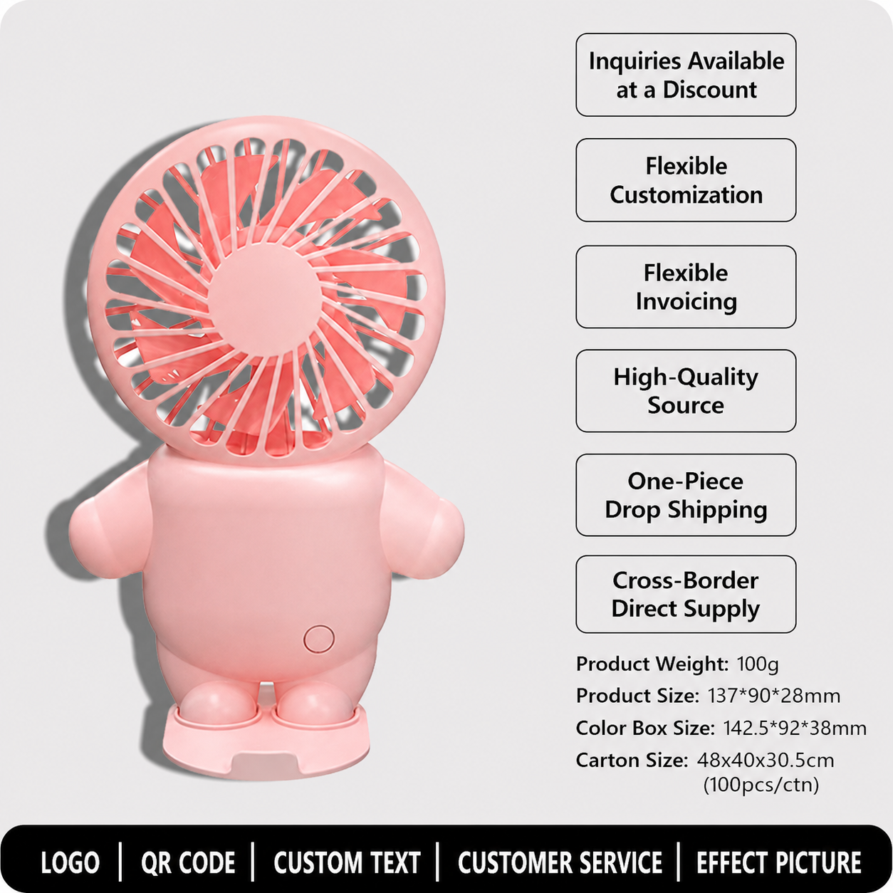 Handheld Cartoon Astronaut USB Desktop Neck Fan