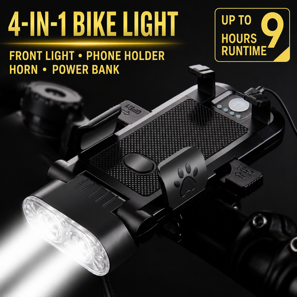 New High-Brightness Bicycle Light, Four-In-One Mobile Phone Holder, Horn, Headlight, USB Charging