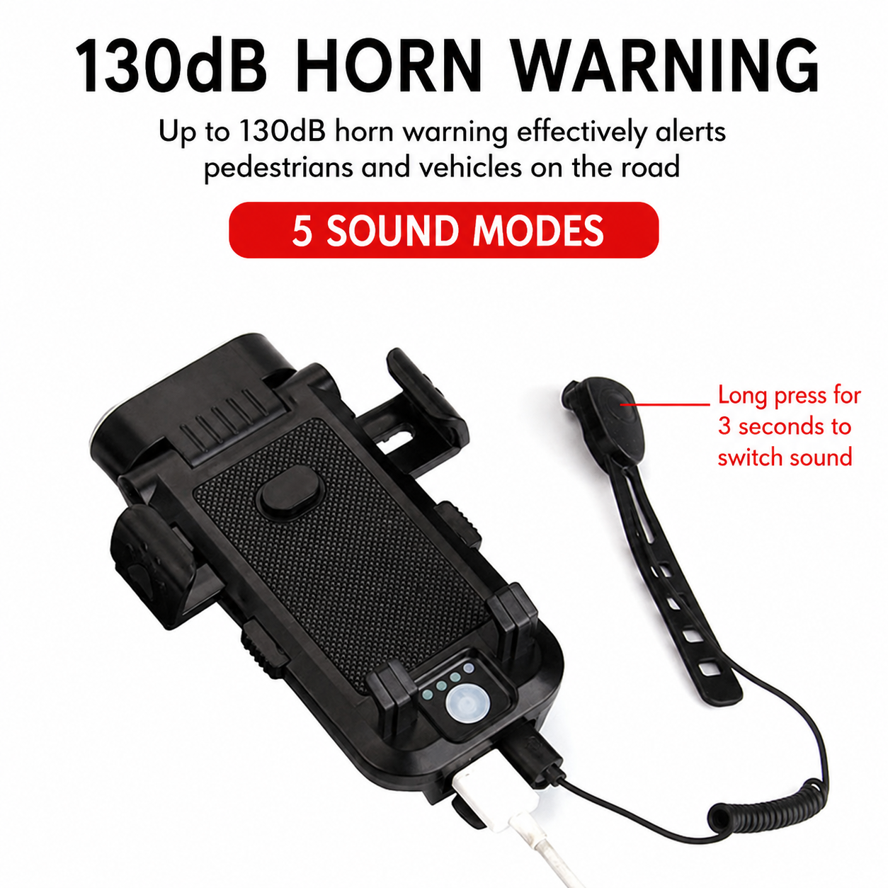 New High-Brightness Bicycle Light, Four-In-One Mobile Phone Holder, Horn, Headlight, USB Charging