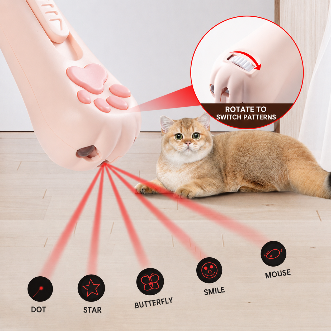 Cat Teasing Toy USB Rechargeable Multifunctional Wand Uv White Light