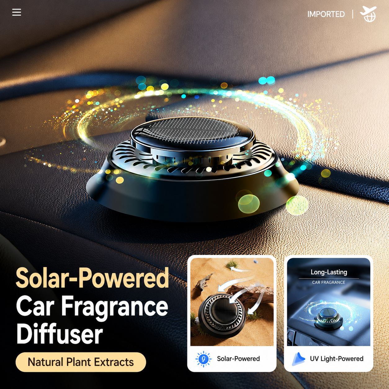 Solar-Powered Glass fog remover,  Car Air Freshener, Car Perfume Ornament