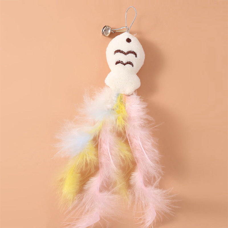 Cross-Border Kitten Fishing Cat Teaser Stick, Rotatable Self-Entertainment Feather Cat Teaser Stick, Small Fish Bell Cat Teaser Stick Wholesale