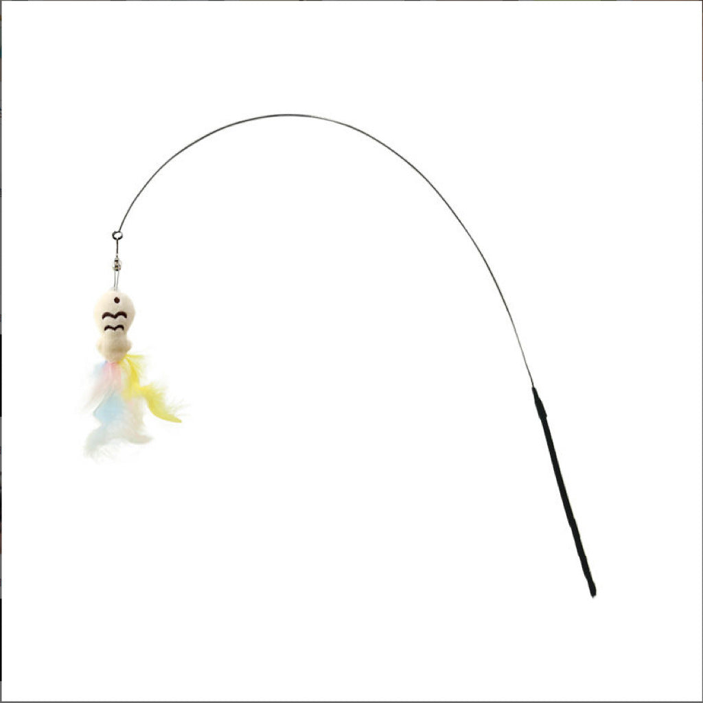 Cross-Border Kitten Fishing Cat Teaser Stick, Rotatable Self-Entertainment Feather Cat Teaser Stick, Small Fish Bell Cat Teaser Stick Wholesale