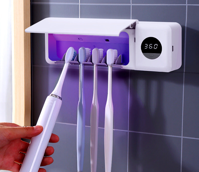 Household Toothbrush Sterilizer Intelligent Wall-mounted Automatic Induction Ultraviolet Sterilization Hole-free Toothbrush Storage Rack